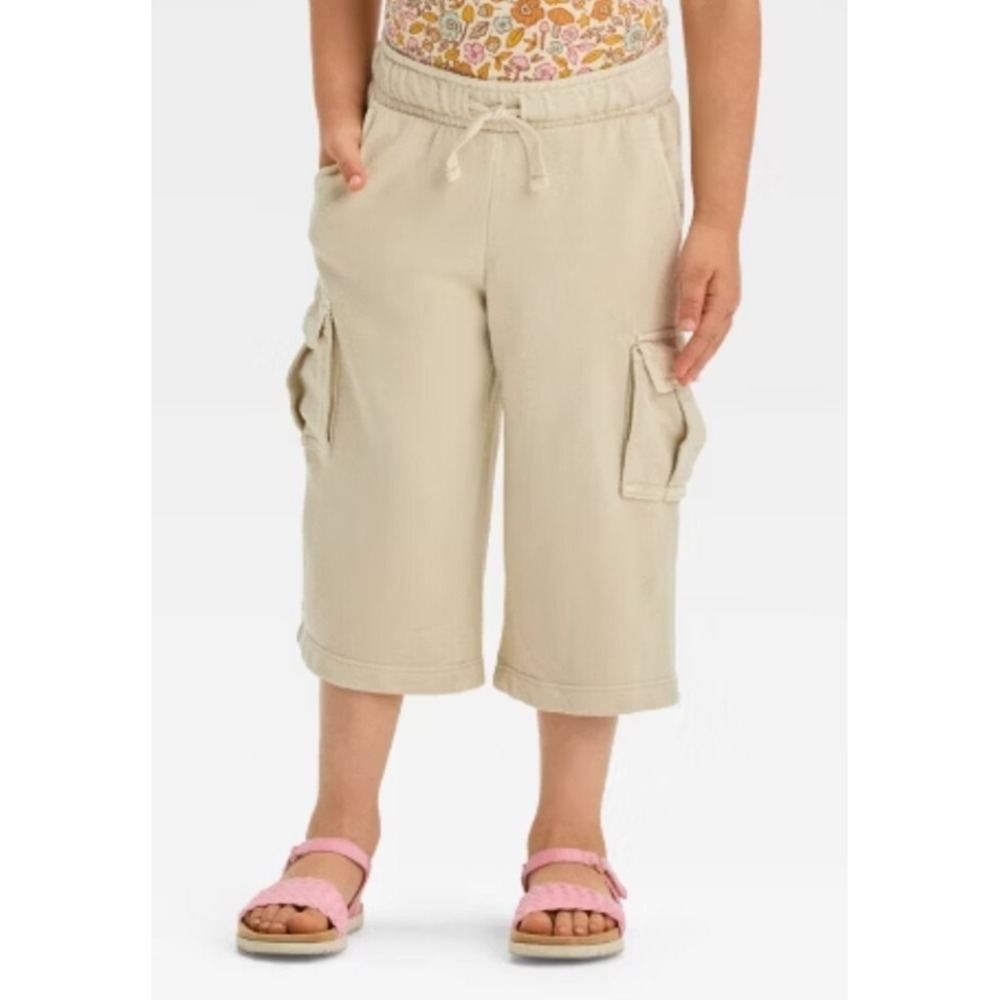 Cat & Jack Target Wide Leg pants Size 3T Stretch Crop beige girls boys